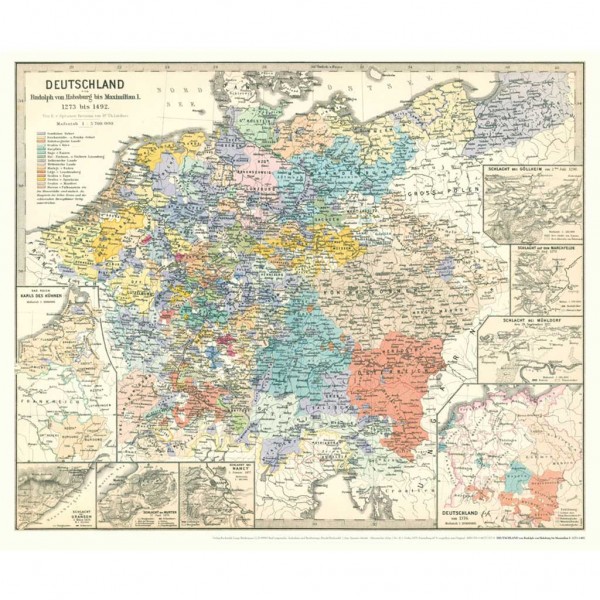 Historische Karte: DEUTSCHLAND von Rudolph von Habsburg bis Maximilian I. 1273–1492 (Plano)