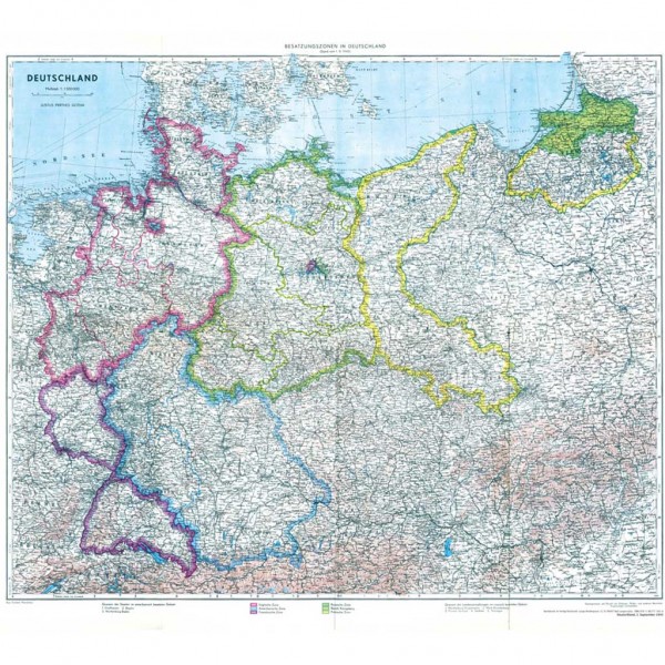 Historische Karte: Deutschland mit Besatzungszonen - 1. September 1945 (plano)