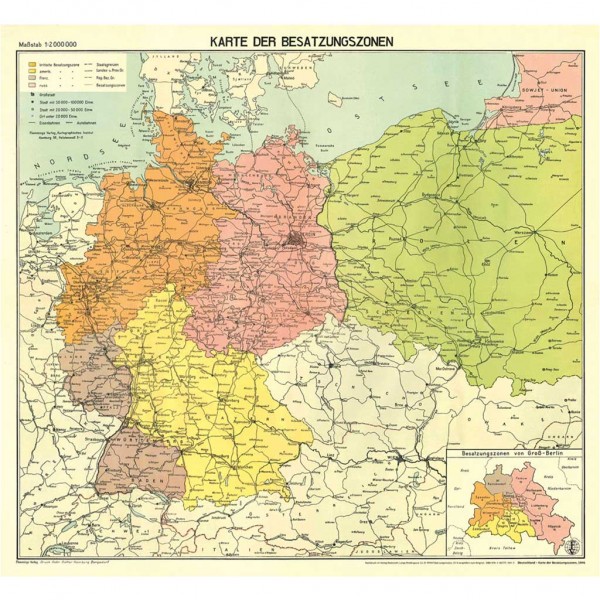 Historische Karte: DEUTSCHLAND - BESATZUNGSZONENKARTE 1946