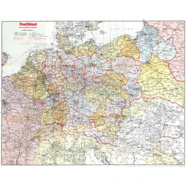 Historische Karte: DEUTSCHLAND (Großdeutsche Reich) mit Gaugrenzen 1942 (Plano)