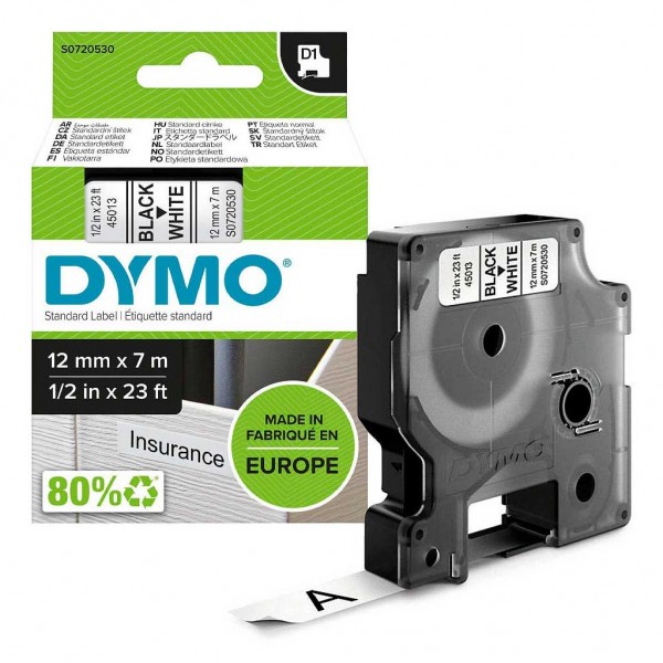 DYMO D1 Beschriftungsband 12mm x 7m schwarz auf weiß