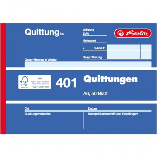 Herlitz Quittungsblock 401 A6 50 Blatt FSC